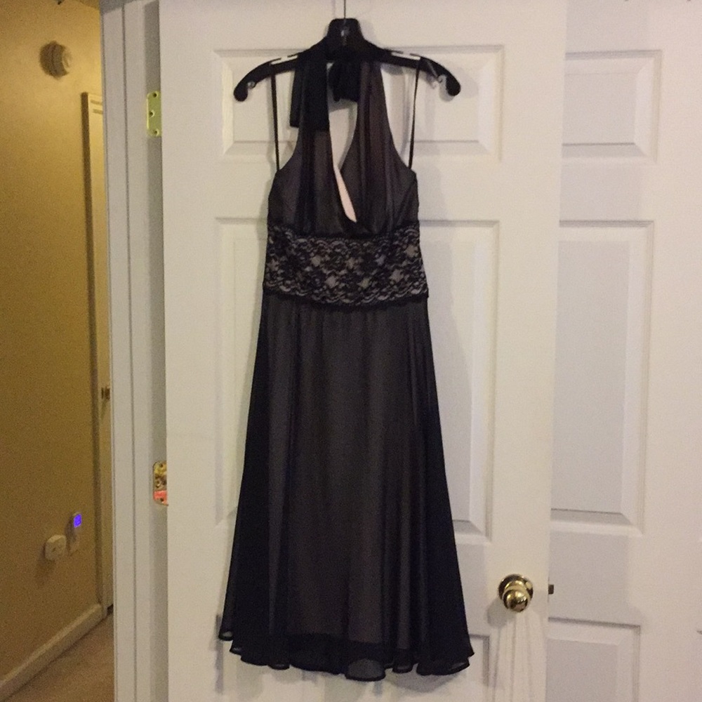 Gray/pink halter dress with lace, size 10